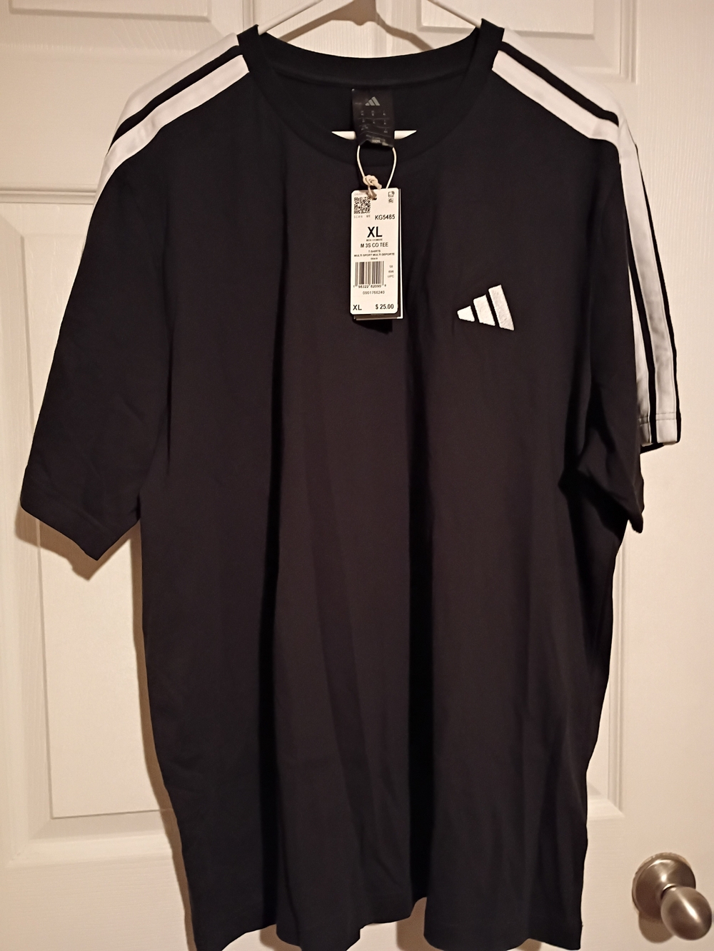 adidas Black Short Sleeve Tee with White Shoulder Stripes